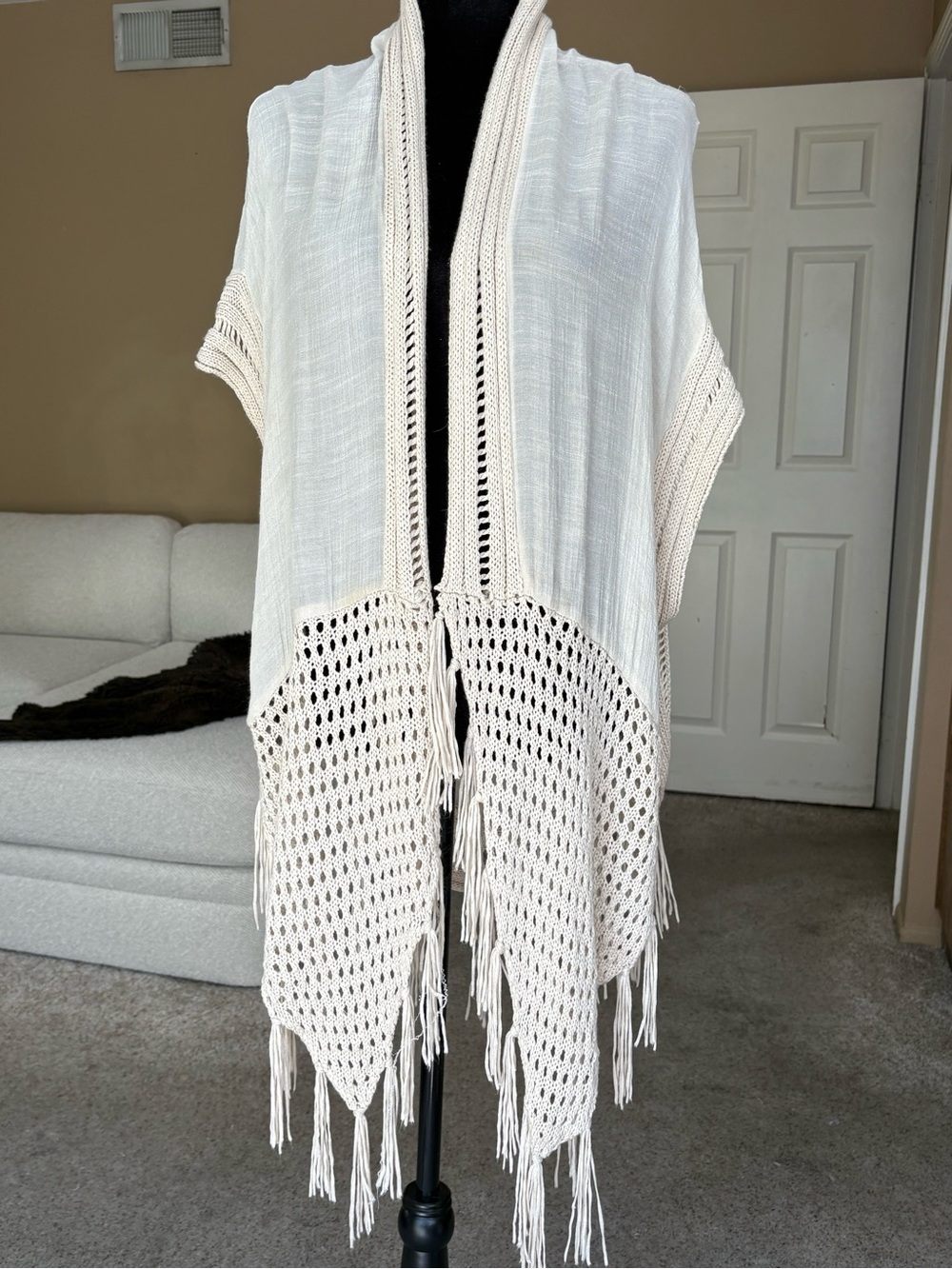 Miracle Cream Crochet Fringe Kimono
